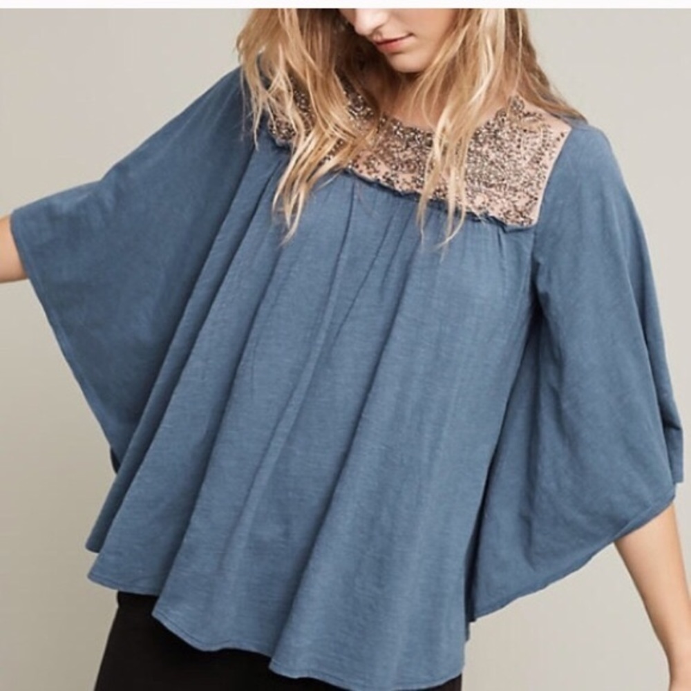 Deletta Anthropologie Josephine Top in Wedgewood
